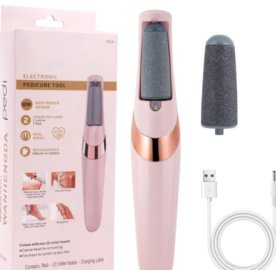 Rechargeable Electronic Pedicure Tool – Dual Speed | 2 Roller Heads | Easy Callus Remover